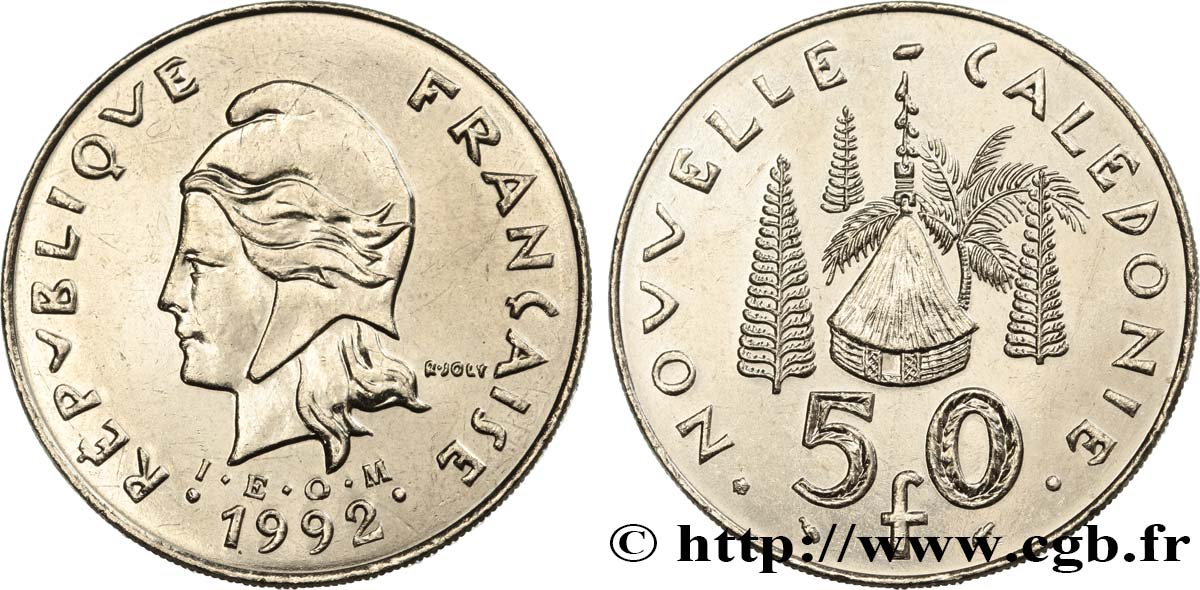 NEUKALEDONIEN 50 Francs IEOM Marianne / hutte 1992 Paris fST 