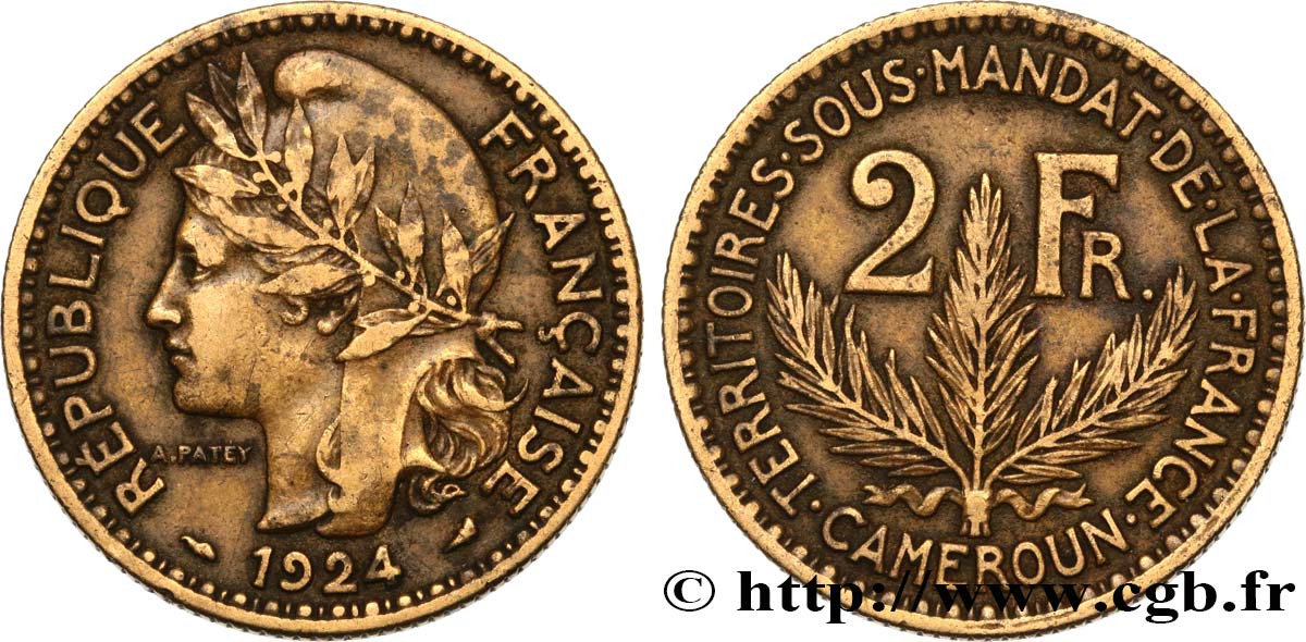CAMERUN - Territorios sobre mandato frances 2 Francs 1924 Paris MBC 