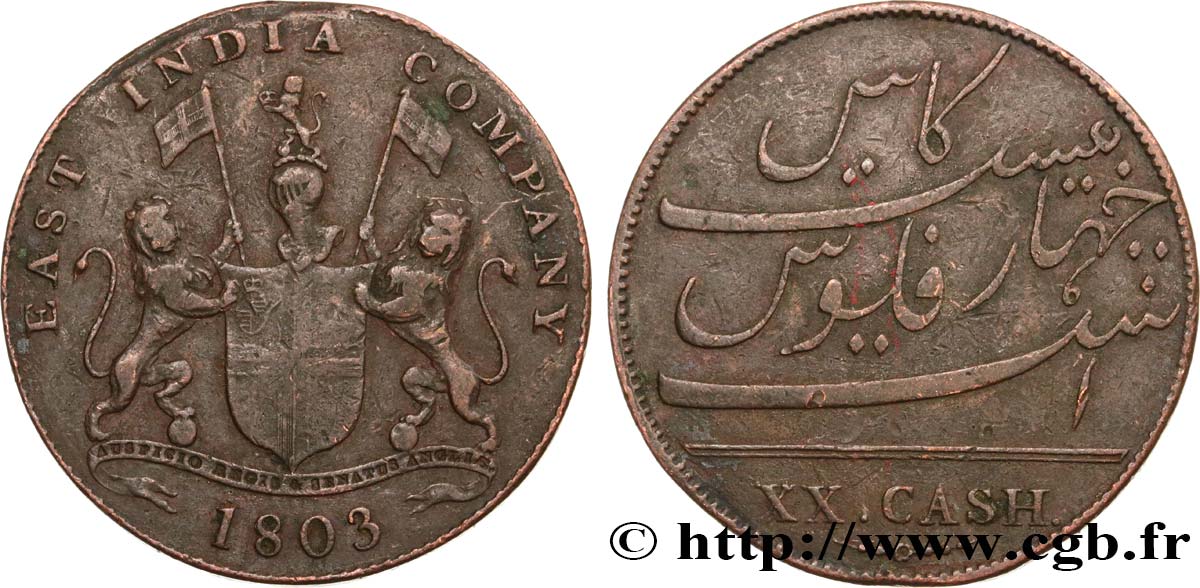ILE DE FRANCE (MAURITIUS) XX (20) Cash East India Company 1803 Madras S 