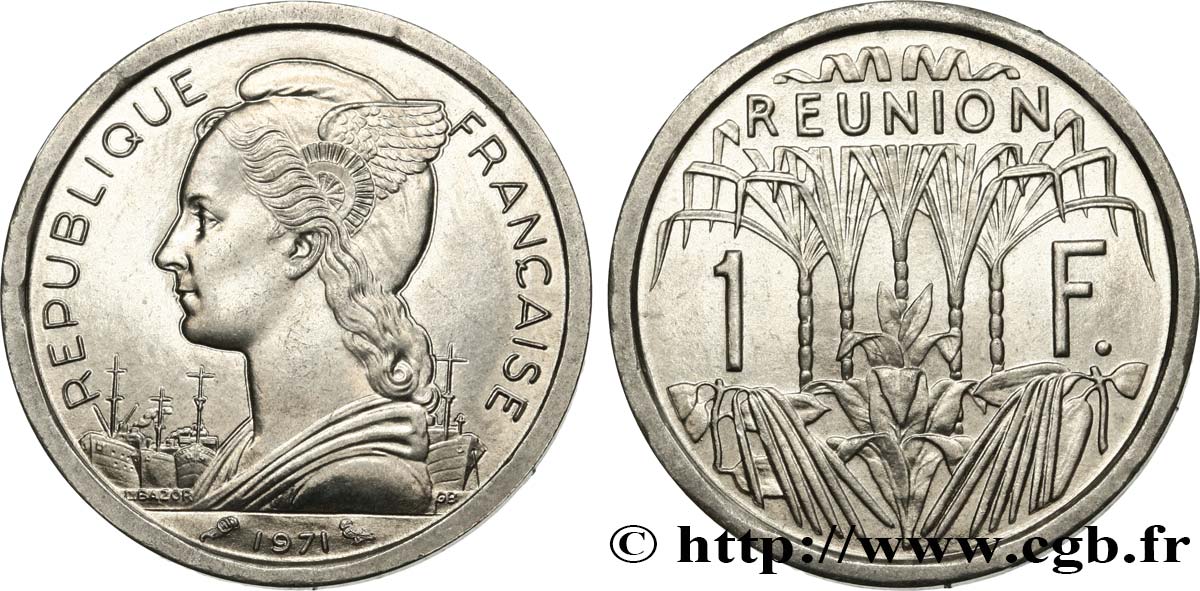 ISLA DE LA REUNIóN 1 Franc Marianne / canne à sucre 1971 Paris SC 