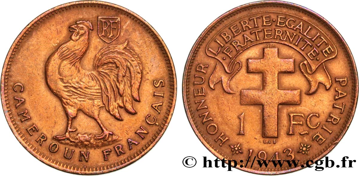 KAMERUN - FRANZÖSISCHE MANDAT 1 Franc ‘Cameroun Français’ 1943 Prétoria fVZ 
