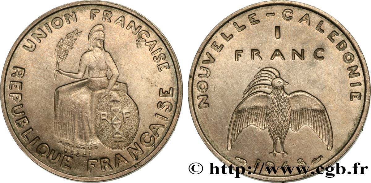 NUOVA CALEDONIA Essai de 1 Franc avec listel en relief 1948 Paris MS 