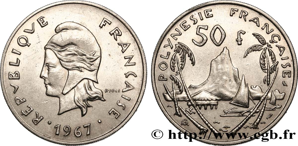 POLINESIA FRANCESE 50 Francs Marianne / paysage polynésien 1967 Paris SPL 