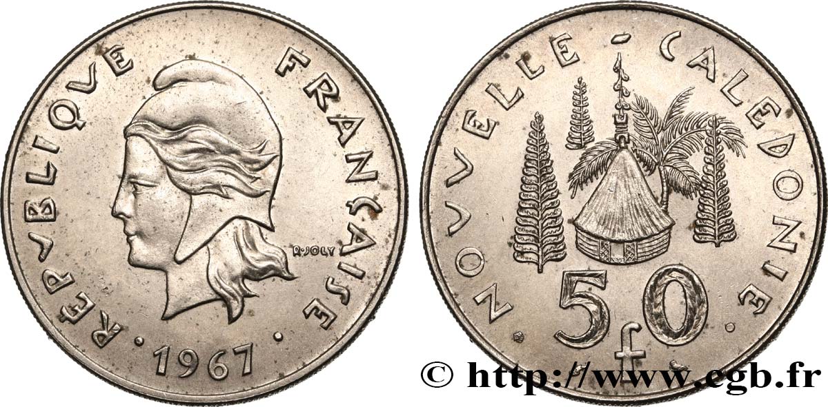 NEW CALEDONIA 50 Francs, frappe courante 1967 Paris AU 