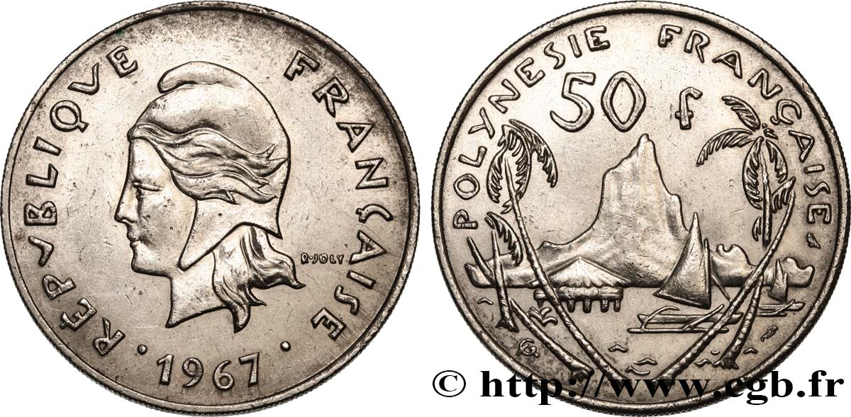 POLYNÉSIE FRANÇAISE 50 Francs Marianne / paysage polynésien 1967 Paris SUP 