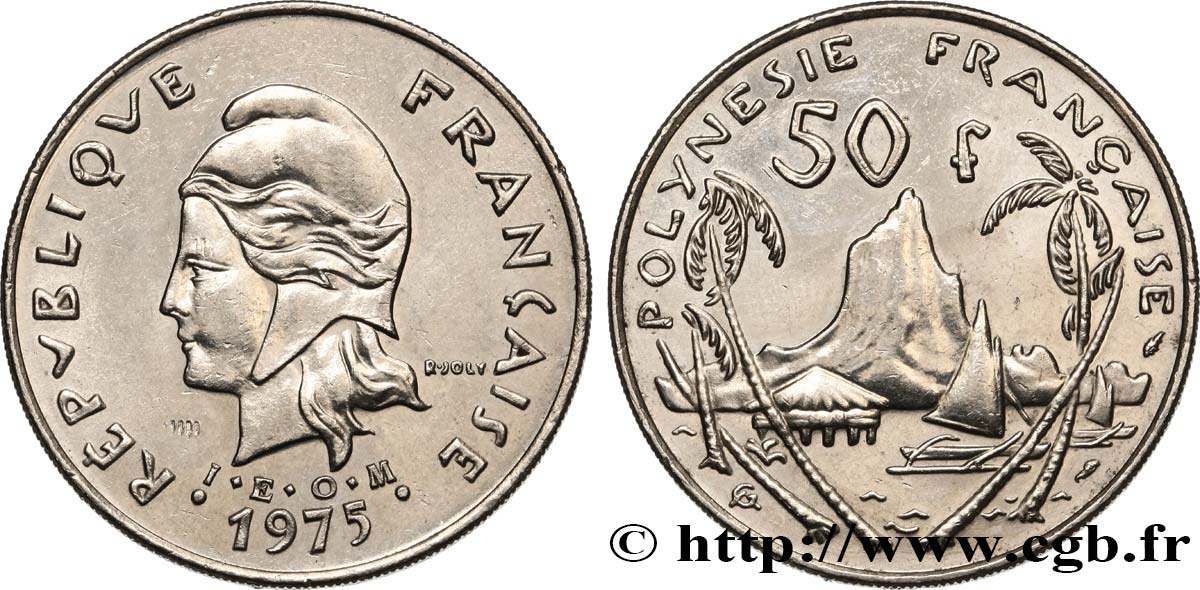 FRANZÖSISCHE-POLYNESIEN 50 Francs I.E.O.M. Marianne / paysage polynésien 1975 Paris VZ 