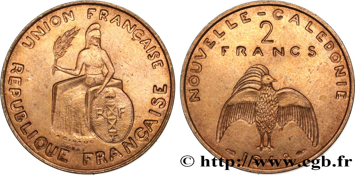 NEW CALEDONIA Essai de 2 Francs avec listel en relief 1948 Paris MS 