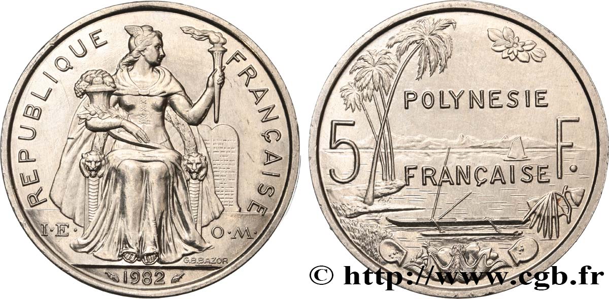 POLYNÉSIE FRANÇAISE 5 Francs I.E.O.M. 1982 Paris SPL 