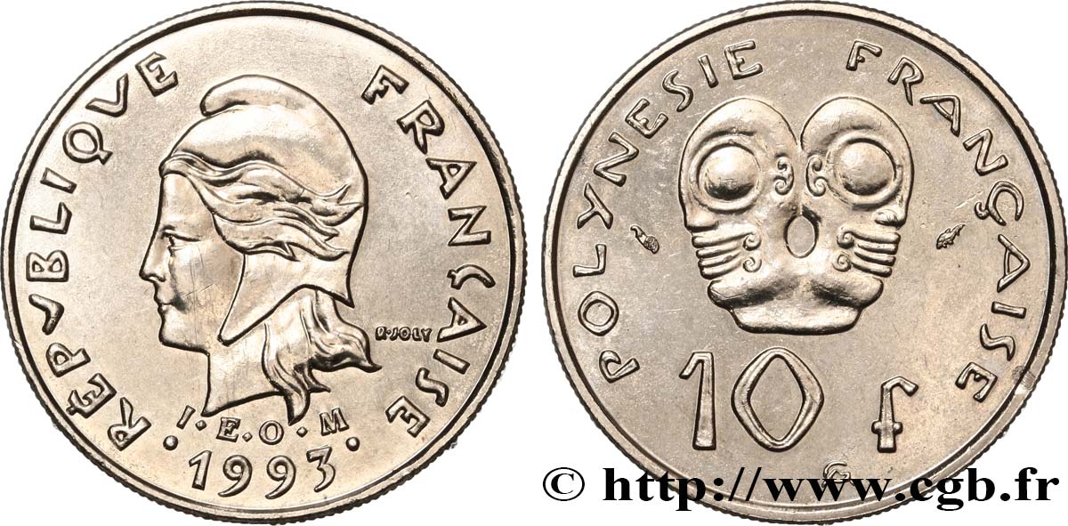 POLINESIA FRANCESE 10 Francs I.E.O.M Marianne 1993 Paris MS 