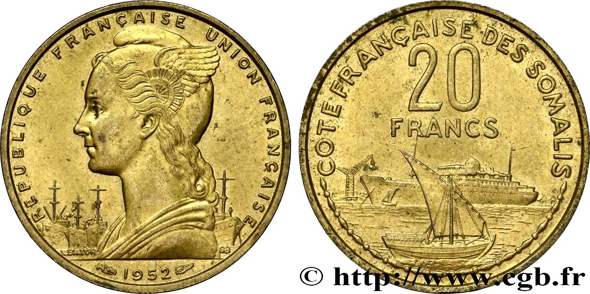 CÔTE FRANÇAISE DES SOMALIS 20 Francs 1952 Paris SUP 