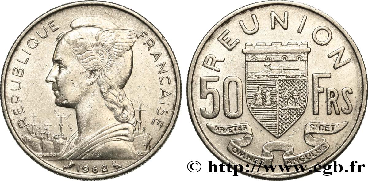 REUNION 50 Francs / armes de la Réunion 1962 Paris AU 