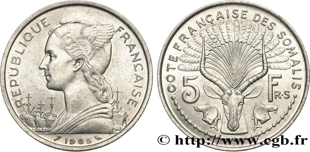 SOMALIA FRANCESA 5 Francs 1965 Paris EBC 