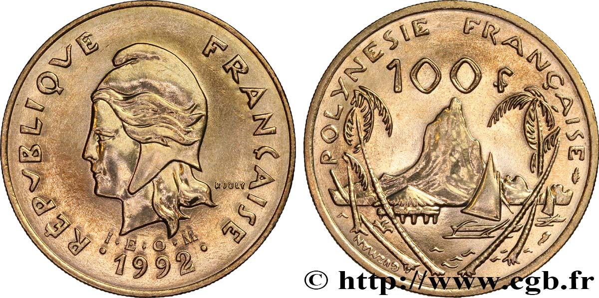 POLINESIA FRANCESE 100 Francs I.E.O.M Marianne / Paysage polynésien 1992 Paris MS 