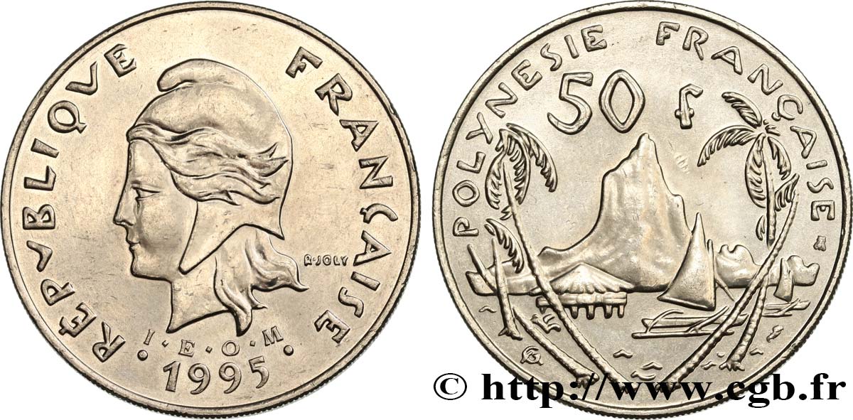 FRANZÖSISCHE-POLYNESIEN 50 Francs I.E.O.M. Marianne / paysage polynésien 1995 Paris fST 