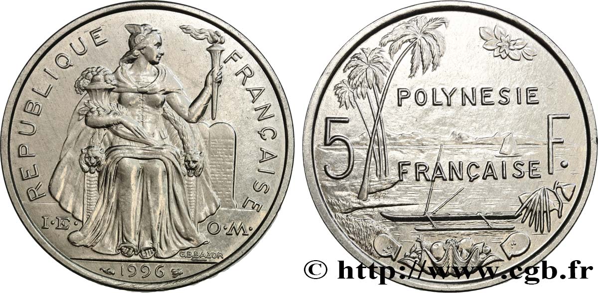 POLYNÉSIE FRANÇAISE 5 Francs I.E.O.M. Polynésie Française 1996 Paris SUP 