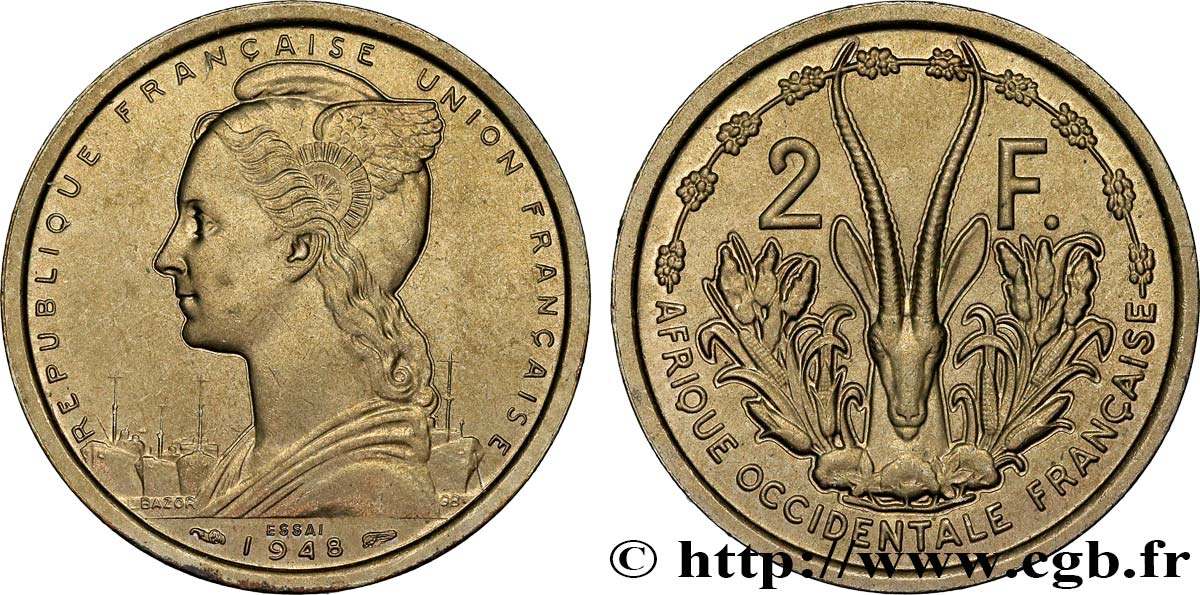 AFRICA FRANCESA DEL OESTE - UNIóN FRANCESA Essai de 2 Francs 1948 Paris SC 