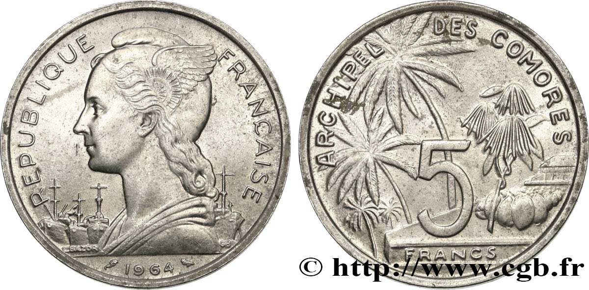 COMORAS  5 Francs 1964 Paris EBC 