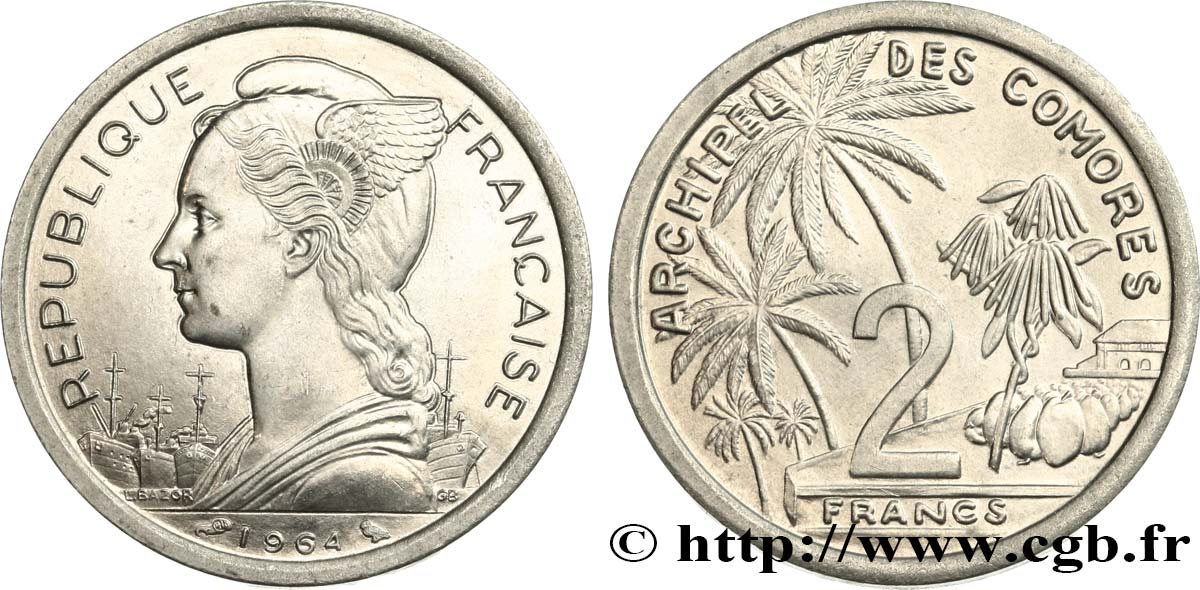 COMORE 2 Francs 1964 Paris SPL 