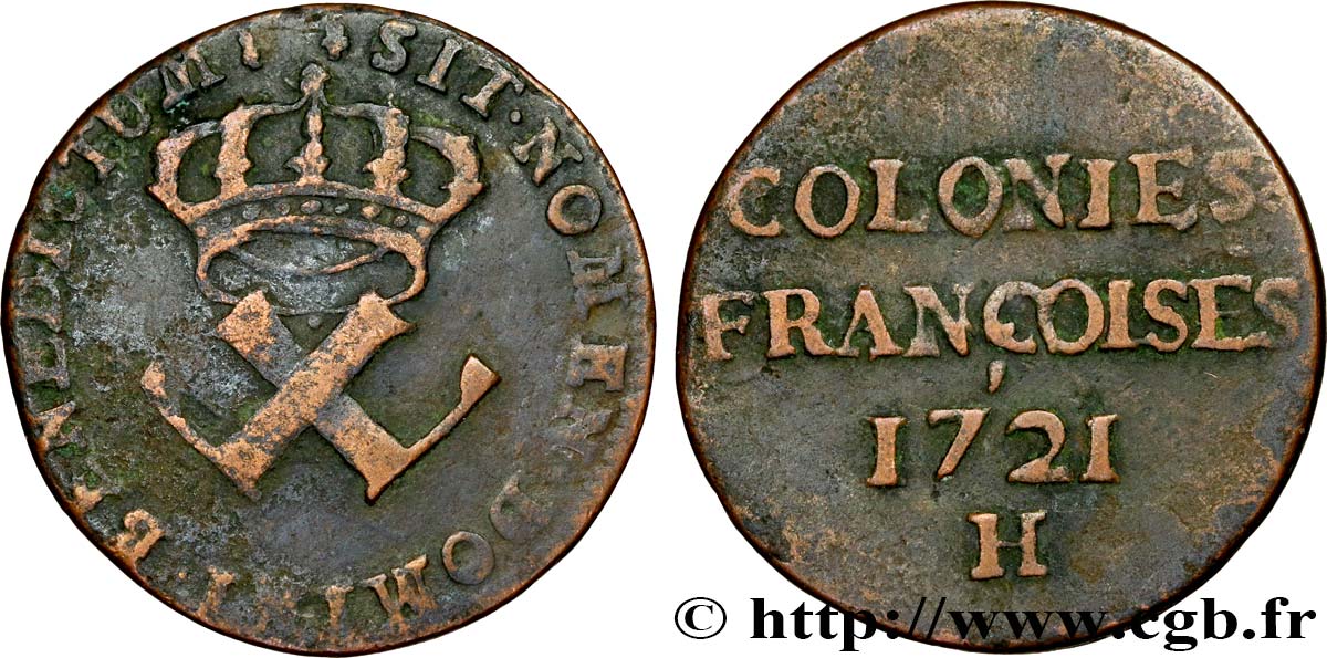 AMERIKA - Franzözische Kolonien (Louisiana, Akadien, Kanada) 9 Deniers des Colonies Françoises 1721 La Rochelle - H fS 