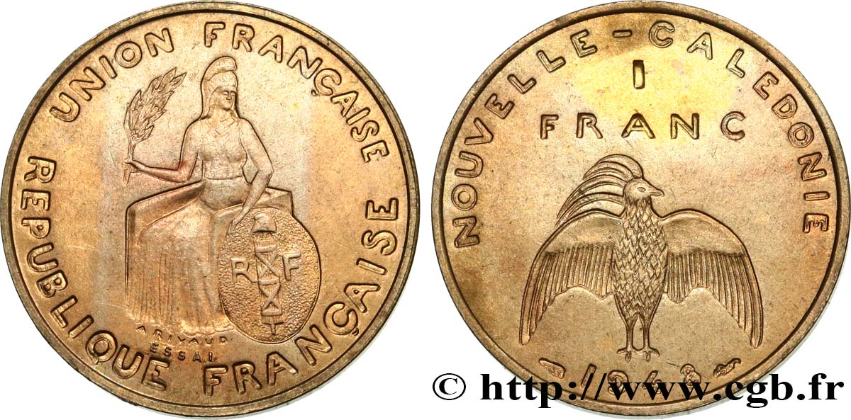 NEW CALEDONIA Essai de 1 Franc avec listel en relief 1948 Paris MS 