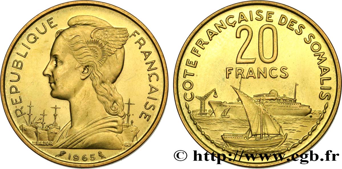 SOMALIA FRANCESE 20 Francs 1965 Paris MS 