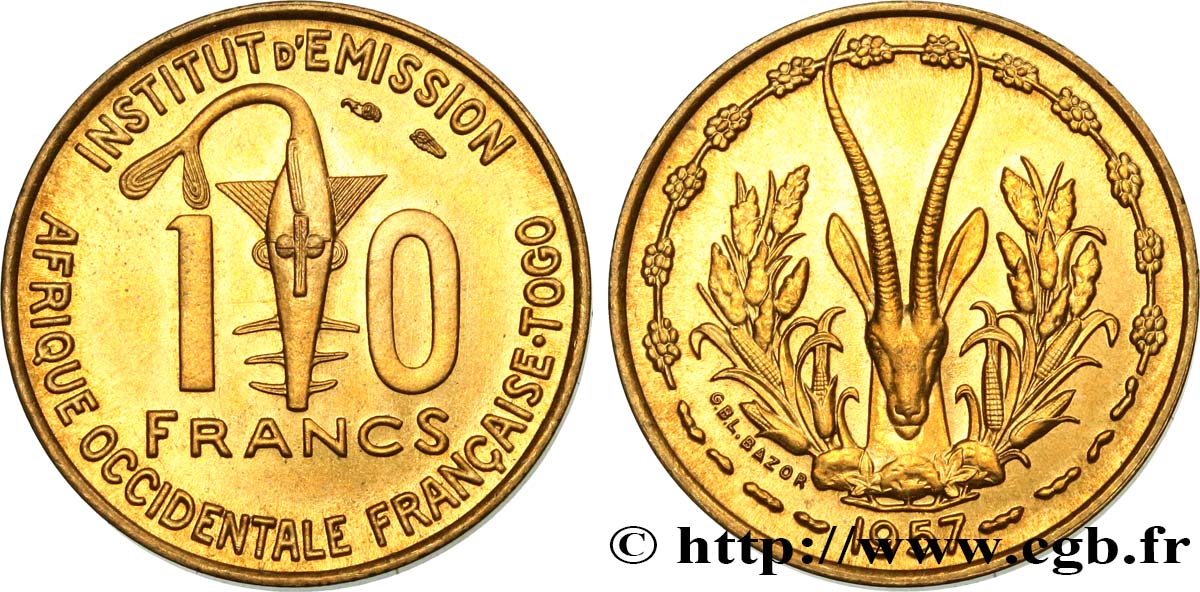AFRICA OCCIDENTALE FRANCESE - TOGO 10 Francs 1957 Paris MS 