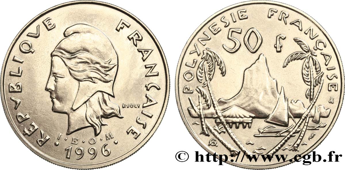 POLYNÉSIE FRANÇAISE 50 Francs I.E.O.M. Marianne / paysage polynésien 1996 Paris SUP 