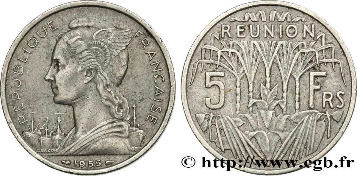 REUNION INSEL 5 Francs 1955 Paris SS 
