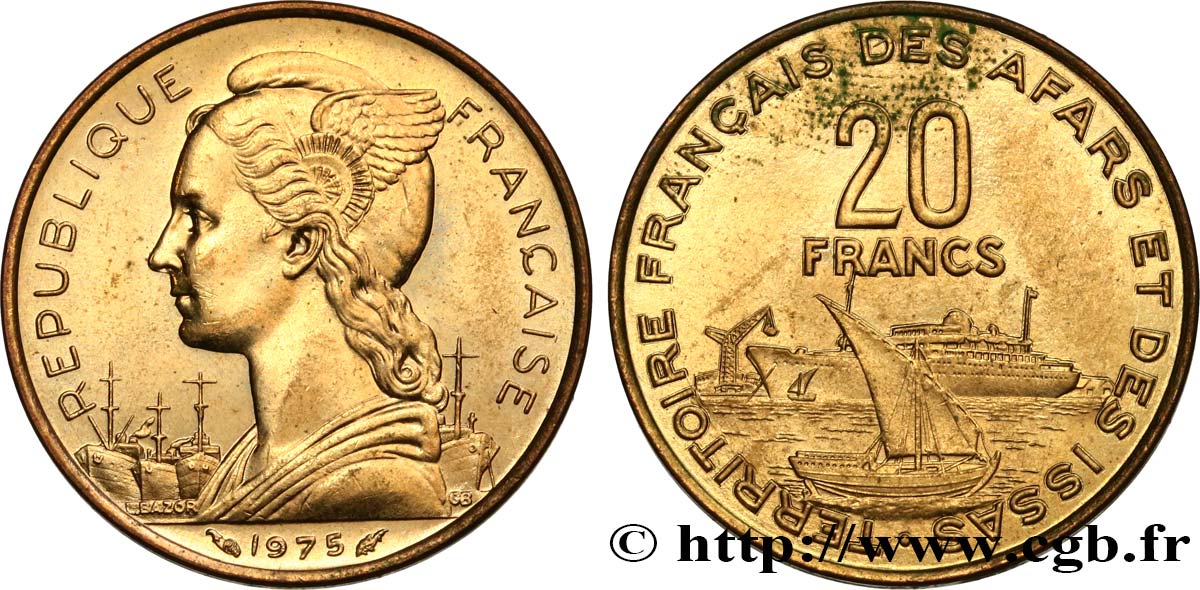 DJIBUTI - Territorio francese degli Afar e degli Issa 20 Francs Marianne / port 1975 PARIS MS 