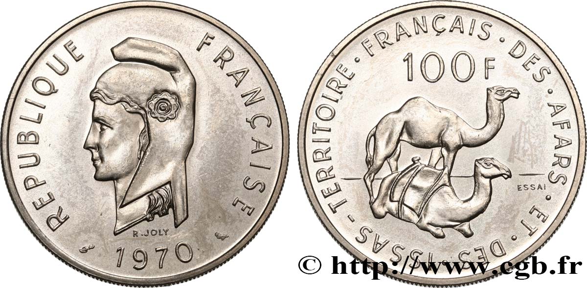 DSCHIBUTI - Französisches Afar- und Issa-Territorium Essai de 100 Francs Marianne / dromadaires 1970 Paris ST 