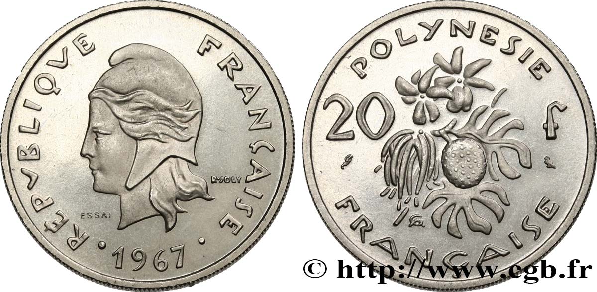 FRANZÖSISCHE-POLYNESIEN Essai de 20 Francs Marianne 1967 Paris fST 