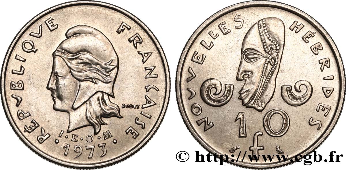 NEUE HEBRIDEN (VANUATU ab 1980) 10 Francs I.E.O.M. 1973 Paris fST 
