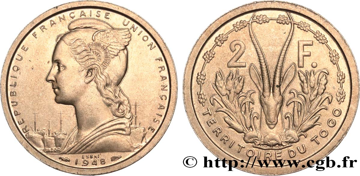 TOGO - UNION FRANÇAISE Essai de 2 Francs 1948 Paris SPL 
