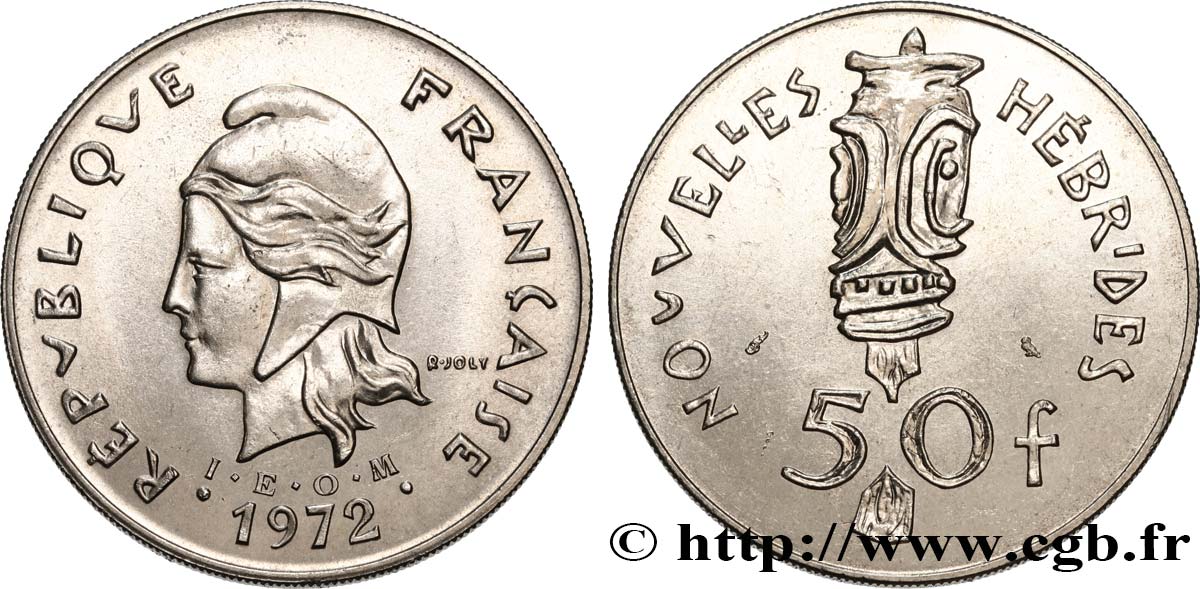 NEW HEBRIDES (VANUATU since 1980) 50 Francs I.E.O.M. 1972 Paris AU 