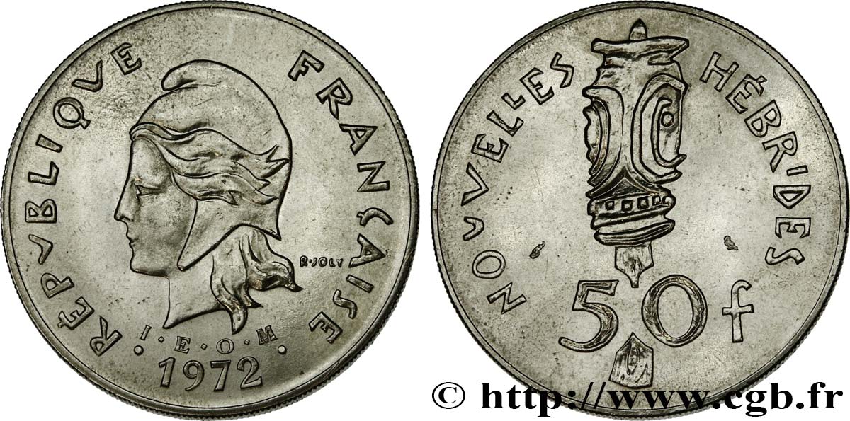 NUOVO EBRIDI (VANUATU dopo1980) 50 Francs I. E. O. M. Marianne / masque 1972 Paris SPL 