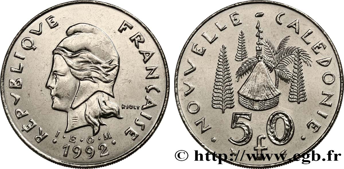 NEW CALEDONIA 50 Francs IEOM Marianne / hutte 1992 Paris MS 
