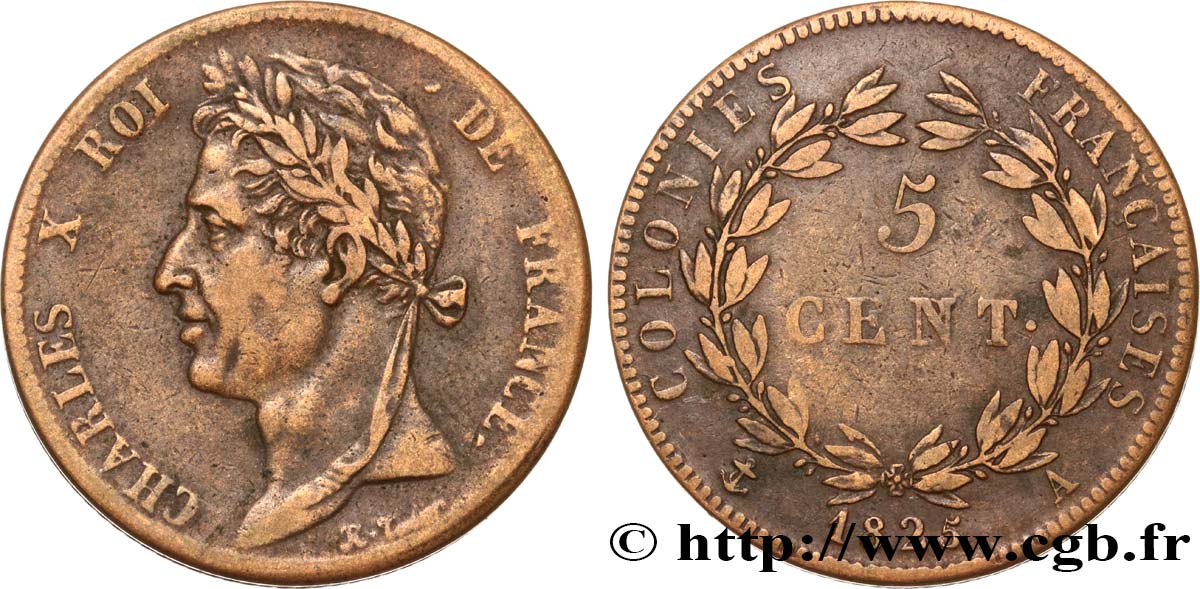 FRANZÖSISCHE KOLONIEN - Charles X, für Guayana und Senegal 5 Centimes Charles X 1825 Paris - A SS 