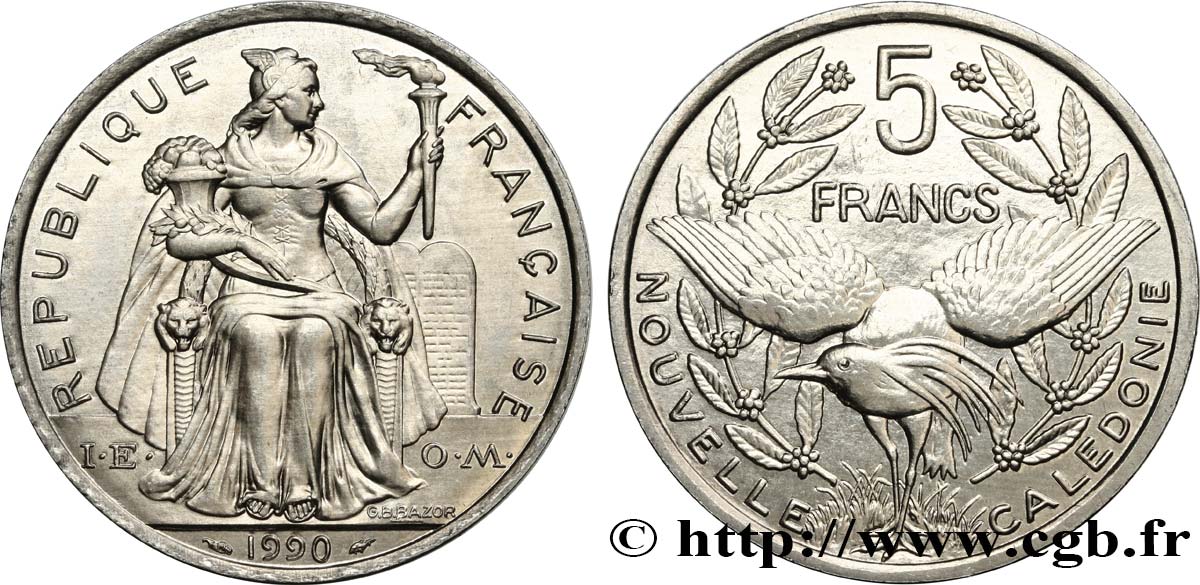 NUOVA CALEDONIA 5 Francs I.E.O.M.  1990 Paris MS 