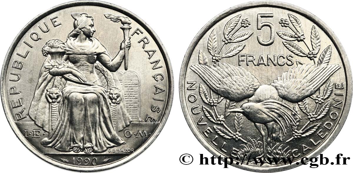 NUEVA CALEDONIA 5 Francs I.E.O.M.  1990 Paris SC 