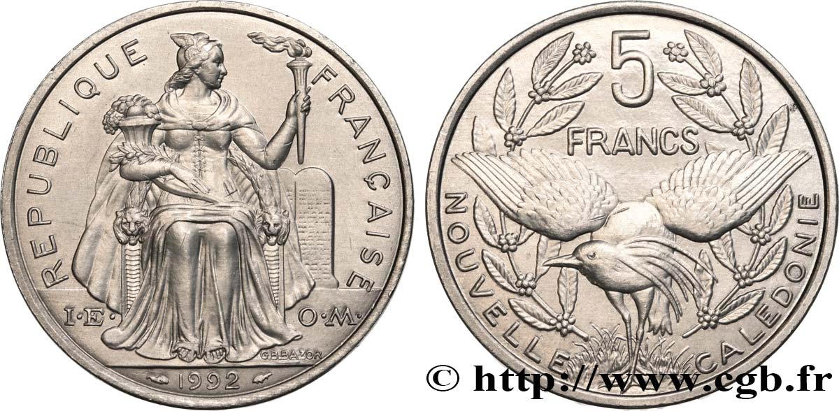 NEUKALEDONIEN 5 Francs I.E.O.M. 1992 Paris fST 