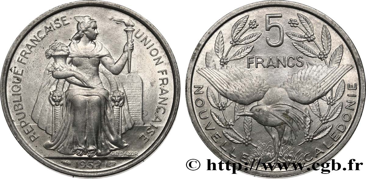 NUEVA CALEDONIA 5 Francs Union Française 1952 Paris SC 