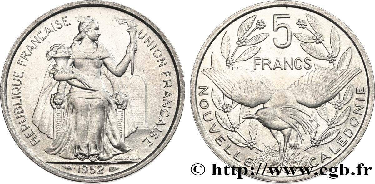 NEW CALEDONIA 5 Francs Union Française 1952 Paris MS 