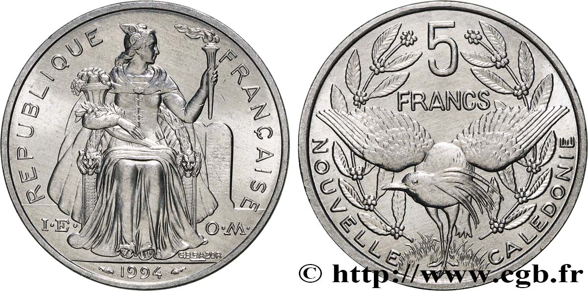 NEUKALEDONIEN 5 Francs I.E.O.M. 1994 Paris fST 