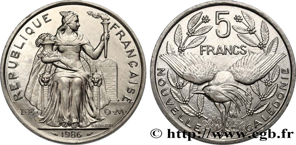 NOUVELLE CALÉDONIE 5 Francs I.E.O.M. 1986 Paris SPL 