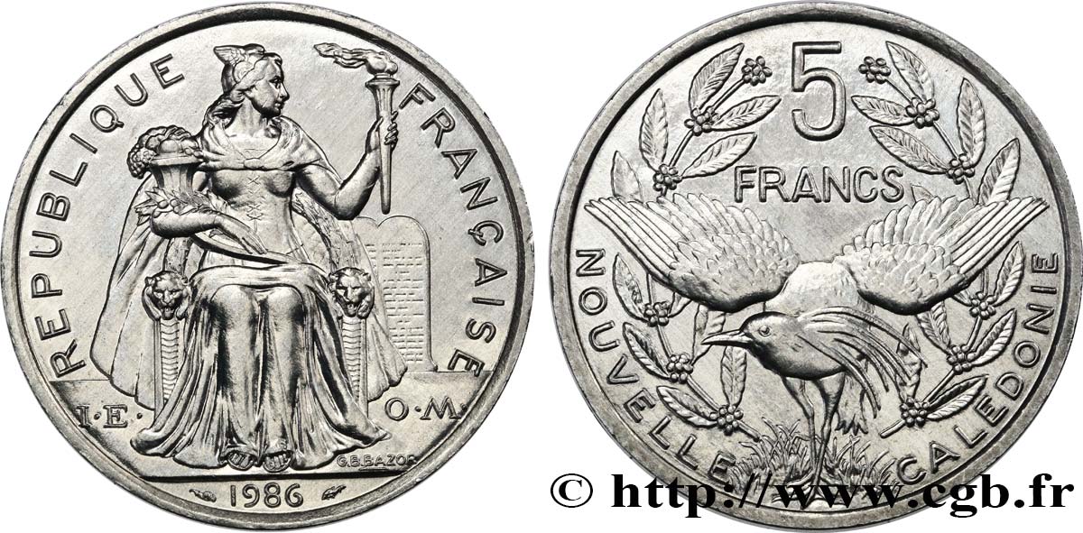 NUEVA CALEDONIA 5 Francs I.E.O.M. 1986 Paris SC 