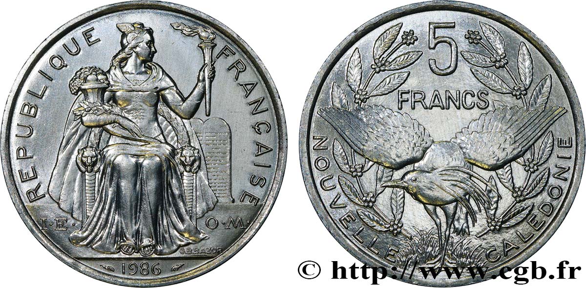 NEUKALEDONIEN 5 Francs I.E.O.M. 1986 Paris fST 