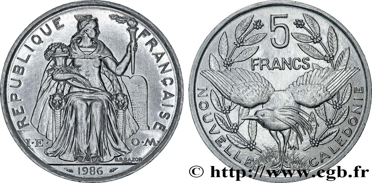 NUEVA CALEDONIA 5 Francs I.E.O.M. 1986 Paris SC 