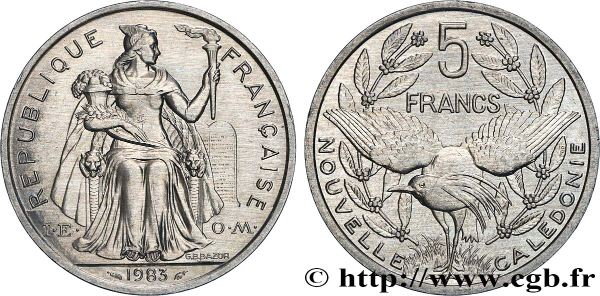 NOUVELLE CALÉDONIE 5 Francs  1983 Paris SPL 