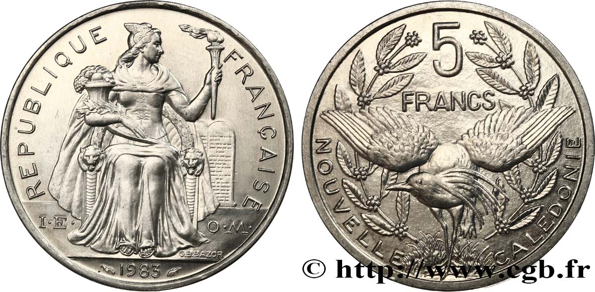 NEUKALEDONIEN 5 Francs  1983 Paris fST 