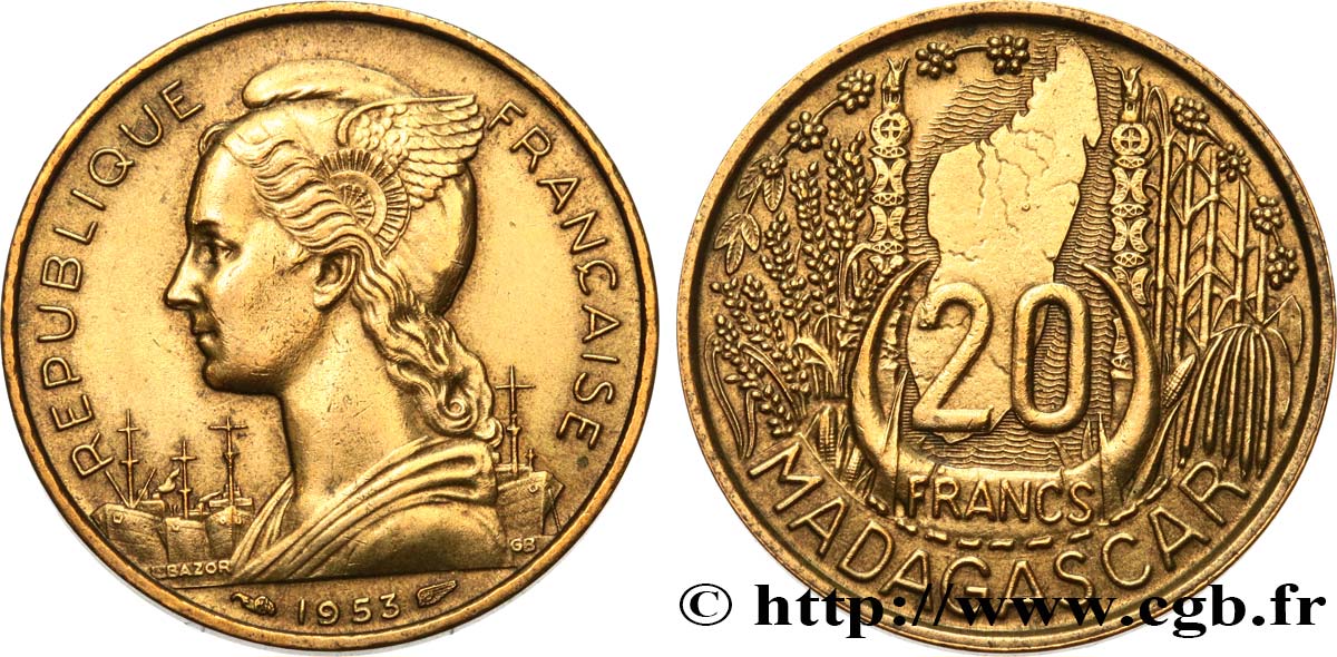 MADAGASKAR - FRANZÖSISCHE UNION 20 Francs 1953 Paris VZ 